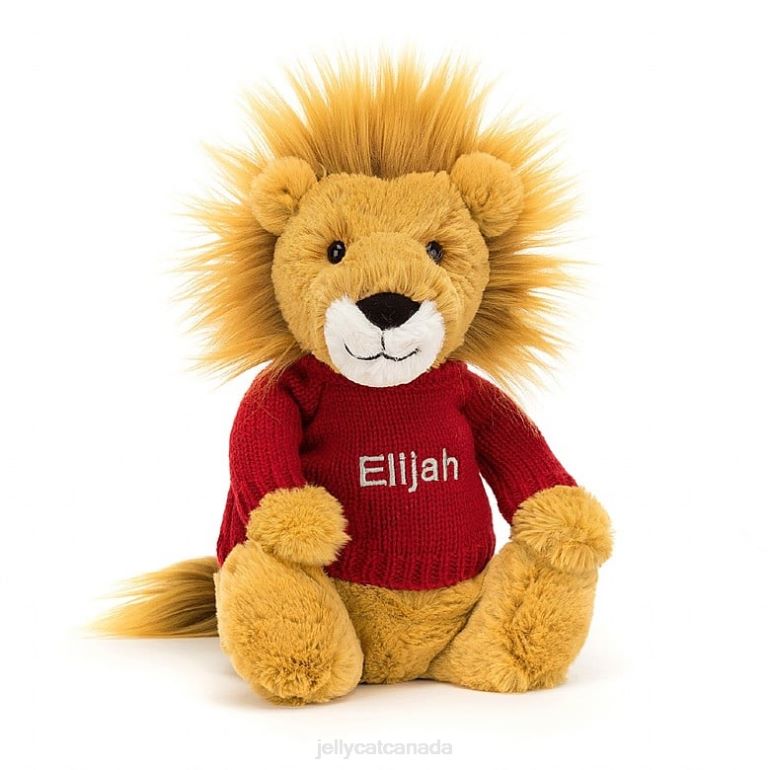 Jellycat Bashful Lion with Personalised Red Jumper Yellow BV0TH546 Toy ...