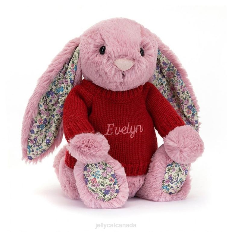 Jellycat Blossom Tulip Bunny with Personalised Red Jumper Pink BV0TH430 ...